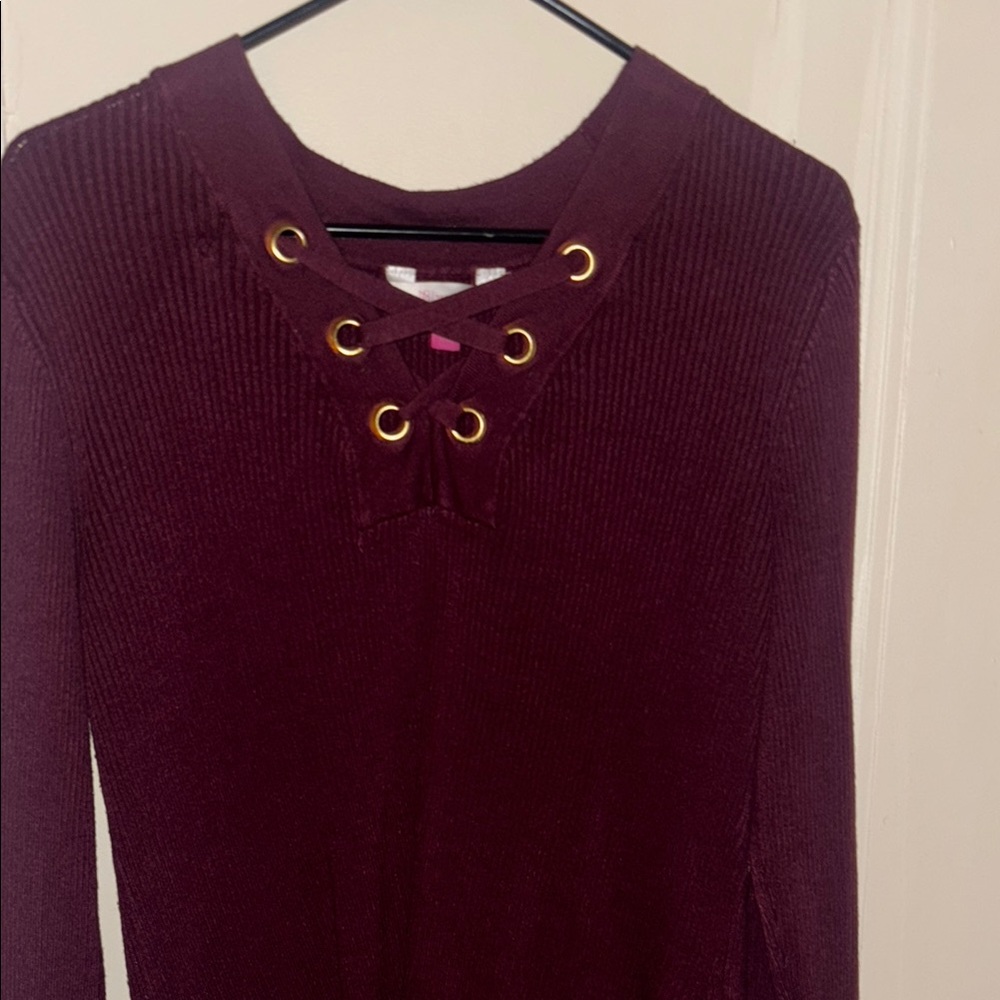 No Boundaries Burgundy Lace-Up Blouse